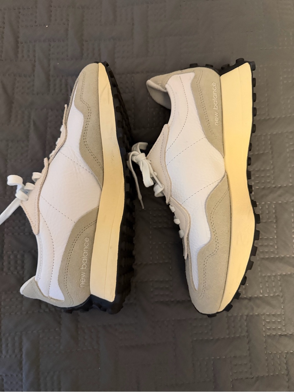 New Balance White, Beige & Green 327 Sneakers - Picture 6 of 6